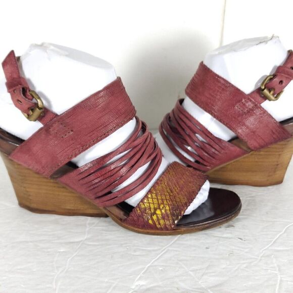 A.S.98 Women's EU37 US6,5 Burgundy Leather Wedge Heels Strappy Slingback Sandal - Picture 10 of 15